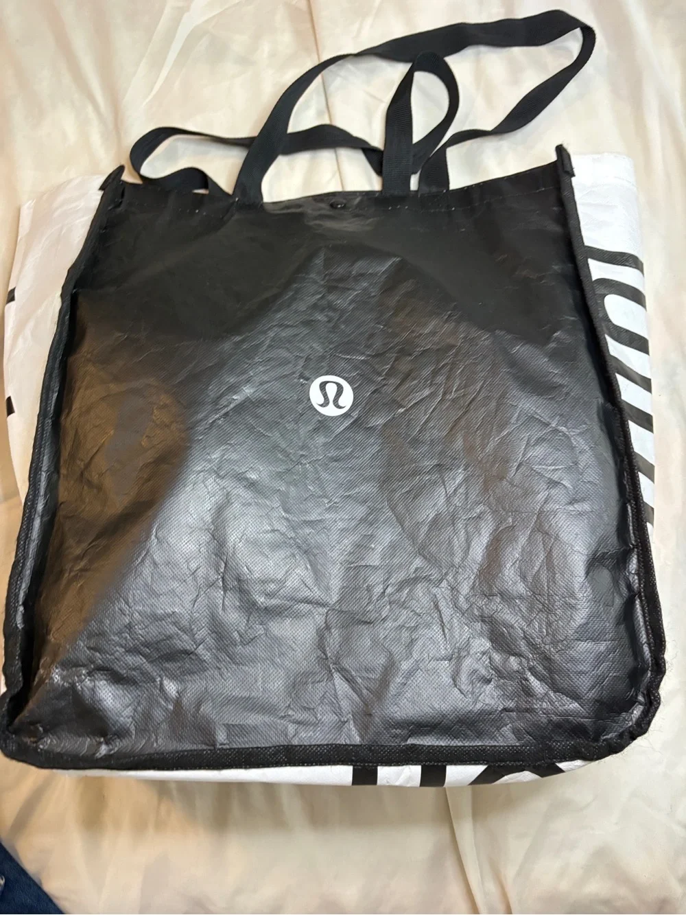 Lululemon Reuseable Shopping Tote Bag Large Black & White Tote 16 X 13 X 6